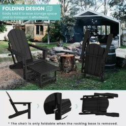 6-in-1 Multi-functional Black Plastic Folding Rocking Adirondack Chair With Dual Cup Holders And Retractable Ottoman -More Furniture Store plastic adirondack chairs pe dgn black d4 1000