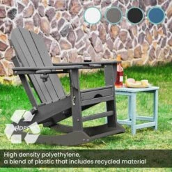 6-in-1 Multi-functional Gray Plastic Folding Rocing Adirondack Chair With Dual Cup Holders And Retractable Ottoman -More Furniture Store plastic adirondack chairs pe dgn gray 31 1000