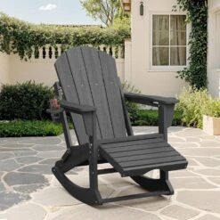 6-in-1 Multi-functional Gray Plastic Folding Rocing Adirondack Chair With Dual Cup Holders And Retractable Ottoman -More Furniture Store plastic adirondack chairs pe dgn gray 40 1000