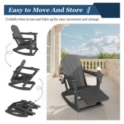 6-in-1 Multi-functional Gray Plastic Folding Rocing Adirondack Chair With Dual Cup Holders And Retractable Ottoman -More Furniture Store plastic adirondack chairs pe dgn gray 44 1000