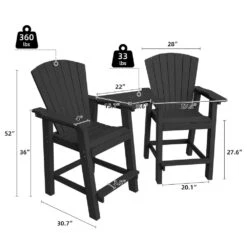HDPE Plastic Tall Adirondack Chair (Set Of 2) Outdoor Barstools With Connecting Tray In Black -More Furniture Store plastic adirondack chairs pe srgjy black c3 1000