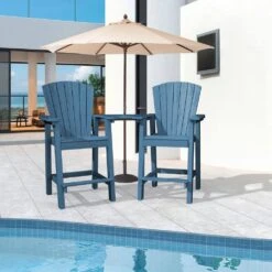 HDPE Plastic Tall Adirondack Chair (Set Of 2) Outdoor Barstools With Connecting Tray In Blue -More Furniture Store plastic adirondack chairs pe srgjy blue 31 1000