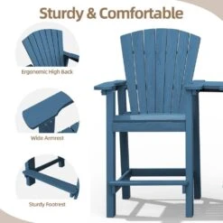 HDPE Plastic Tall Adirondack Chair (Set Of 2) Outdoor Barstools With Connecting Tray In Blue -More Furniture Store plastic adirondack chairs pe srgjy blue 44 1000