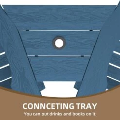 HDPE Plastic Tall Adirondack Chair (Set Of 2) Outdoor Barstools With Connecting Tray In Blue -More Furniture Store plastic adirondack chairs pe srgjy blue 4f 1000