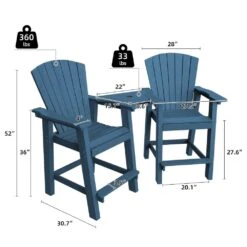 HDPE Plastic Tall Adirondack Chair (Set Of 2) Outdoor Barstools With Connecting Tray In Blue -More Furniture Store plastic adirondack chairs pe srgjy blue c3 1000