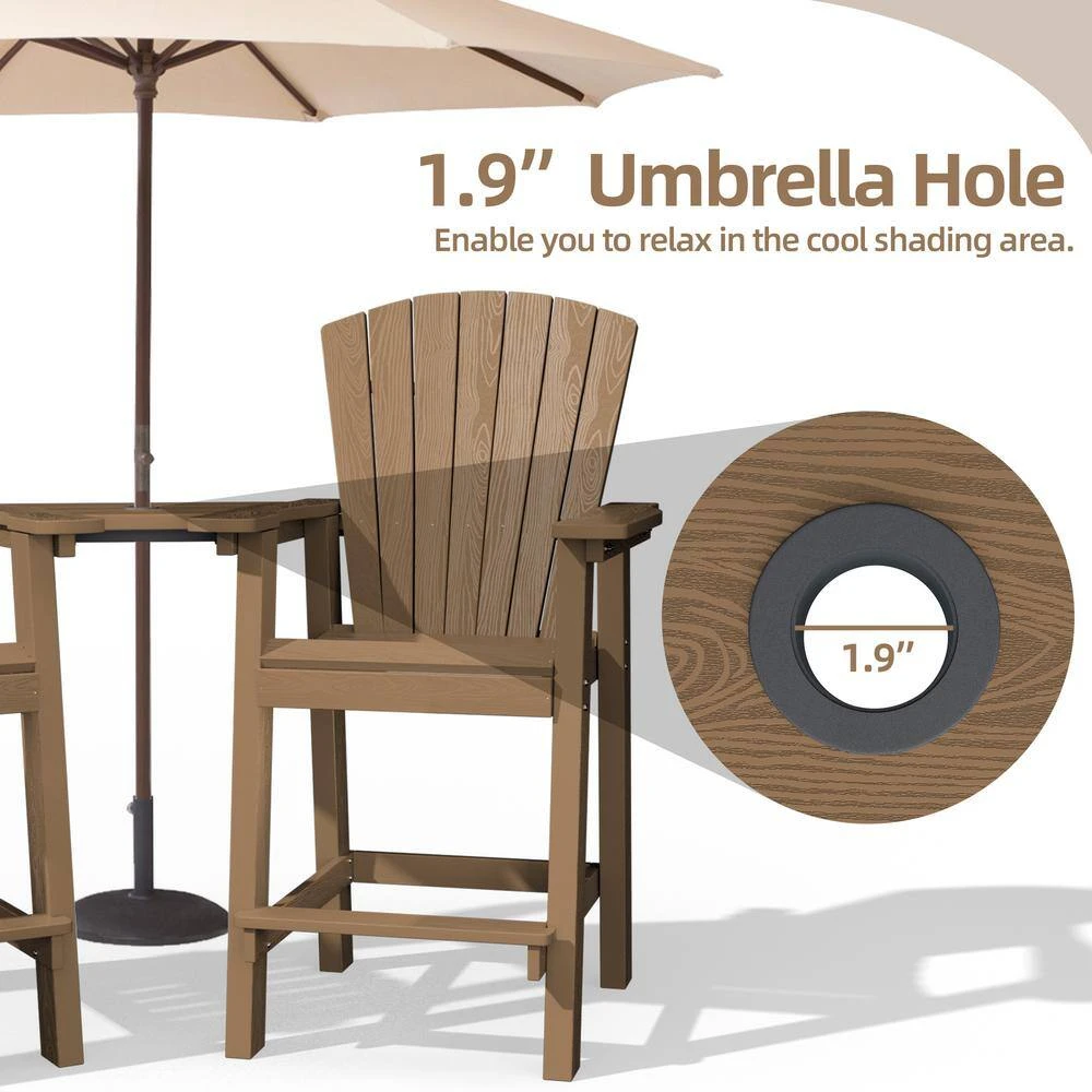 HDPE Plastic Tall Adirondack Chair (Set Of 2) Outdoor Barstools With Connecting Tray In Brown 5 HDPE Plastic Tall Adirondack Chair (Set Of 2) Outdoor Barstools With Connecting Tray In Brown - Image 5