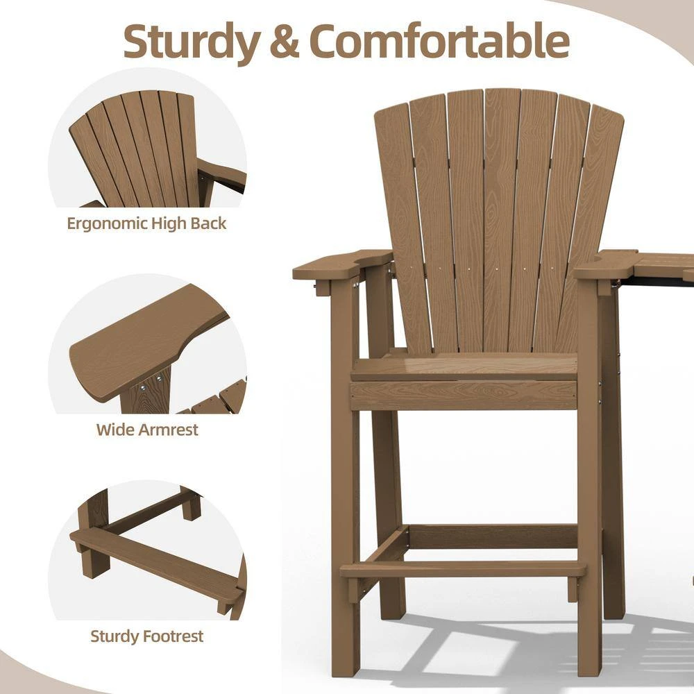 HDPE Plastic Tall Adirondack Chair (Set Of 2) Outdoor Barstools With Connecting Tray In Brown 6 HDPE Plastic Tall Adirondack Chair (Set Of 2) Outdoor Barstools With Connecting Tray In Brown - Image 6
