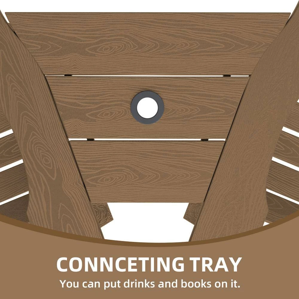 HDPE Plastic Tall Adirondack Chair (Set Of 2) Outdoor Barstools With Connecting Tray In Brown 4 HDPE Plastic Tall Adirondack Chair (Set Of 2) Outdoor Barstools With Connecting Tray In Brown - Image 4