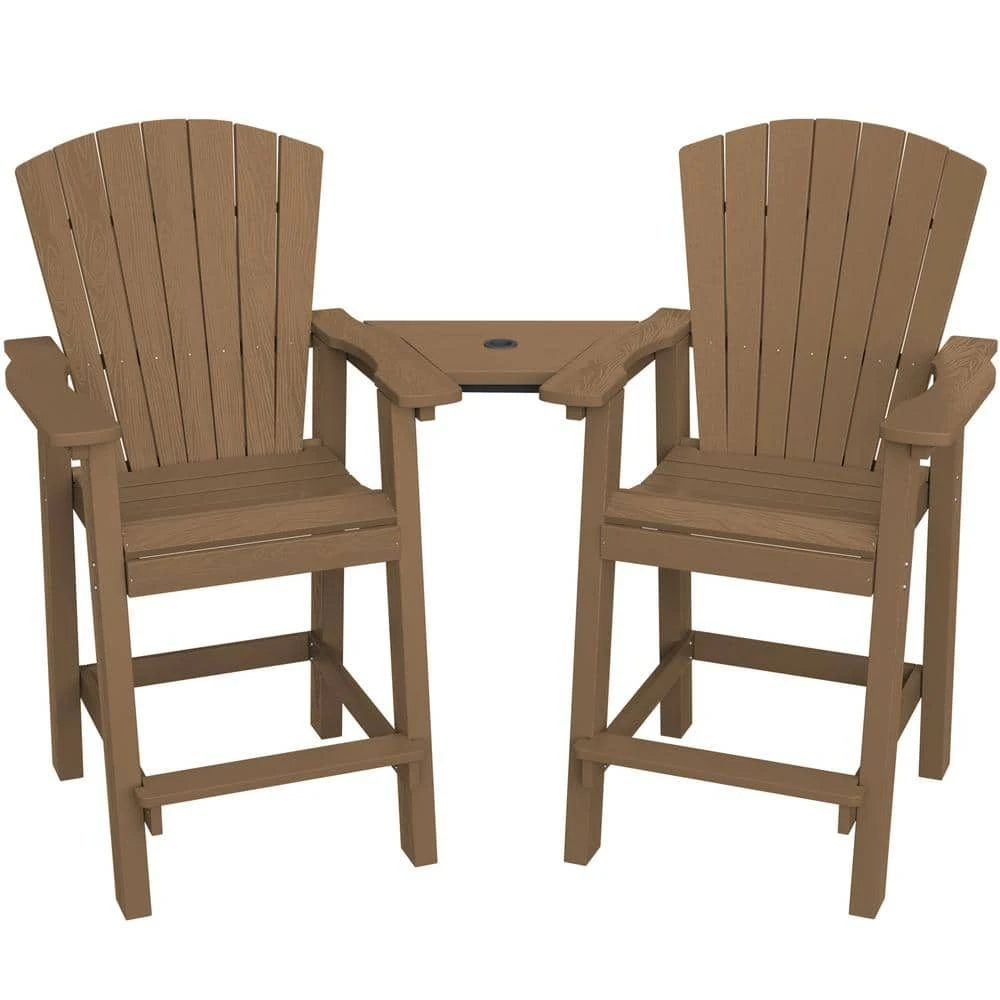 HDPE Plastic Tall Adirondack Chair (Set Of 2) Outdoor Barstools With Connecting Tray In Brown 1 HDPE Plastic Tall Adirondack Chair (Set Of 2) Outdoor Barstools With Connecting Tray In Brown