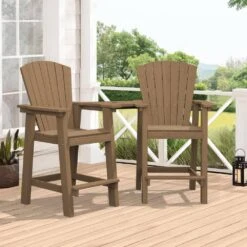 HDPE Plastic Tall Adirondack Chair (Set Of 2) Outdoor Barstools With Connecting Tray In Brown 14 HDPE Plastic Tall Adirondack Chair (Set Of 2) Outdoor Barstools With Connecting Tray In Brown -More Furniture Store plastic adirondack chairs pe srgjy brown fa 1000