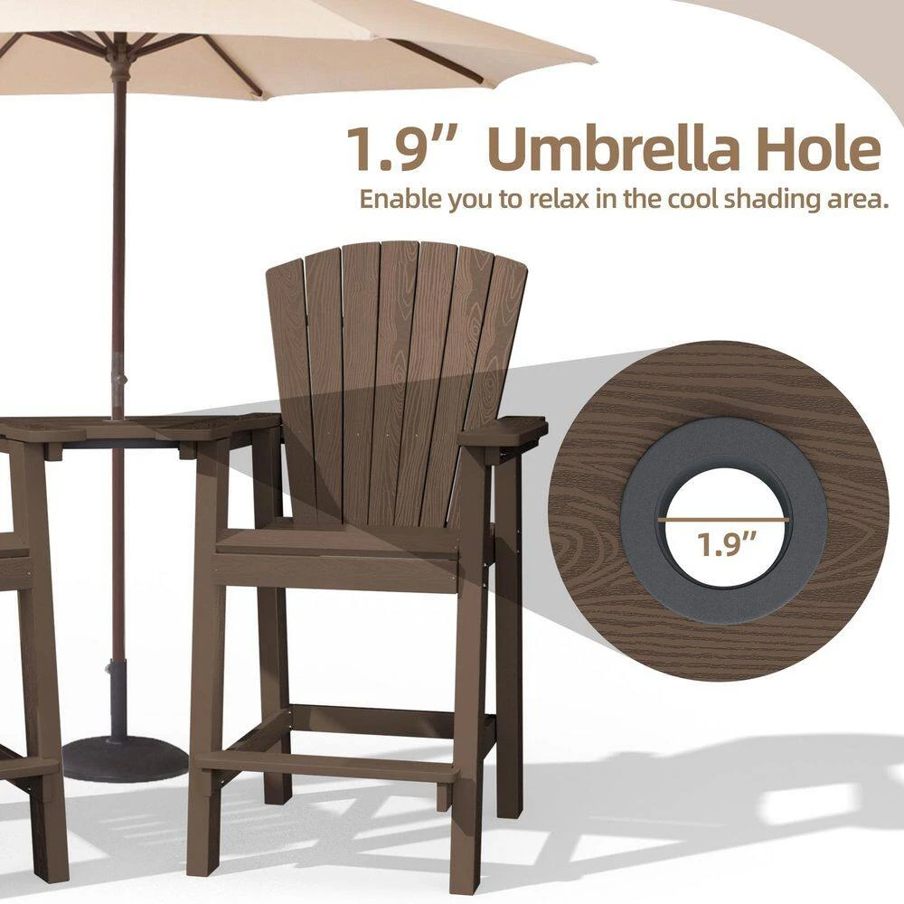 HDPE Plastic Tall Adirondack Chair (Set Of 2) Outdoor Barstools With Connecting Tray In Coffee Brown 5 HDPE Plastic Tall Adirondack Chair (Set Of 2) Outdoor Barstools With Connecting Tray In Coffee Brown - Image 5