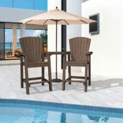 HDPE Plastic Tall Adirondack Chair (Set Of 2) Outdoor Barstools With Connecting Tray In Coffee Brown 13 HDPE Plastic Tall Adirondack Chair (Set Of 2) Outdoor Barstools With Connecting Tray In Coffee Brown -More Furniture Store plastic adirondack chairs pe srgjy coffee 31 1000