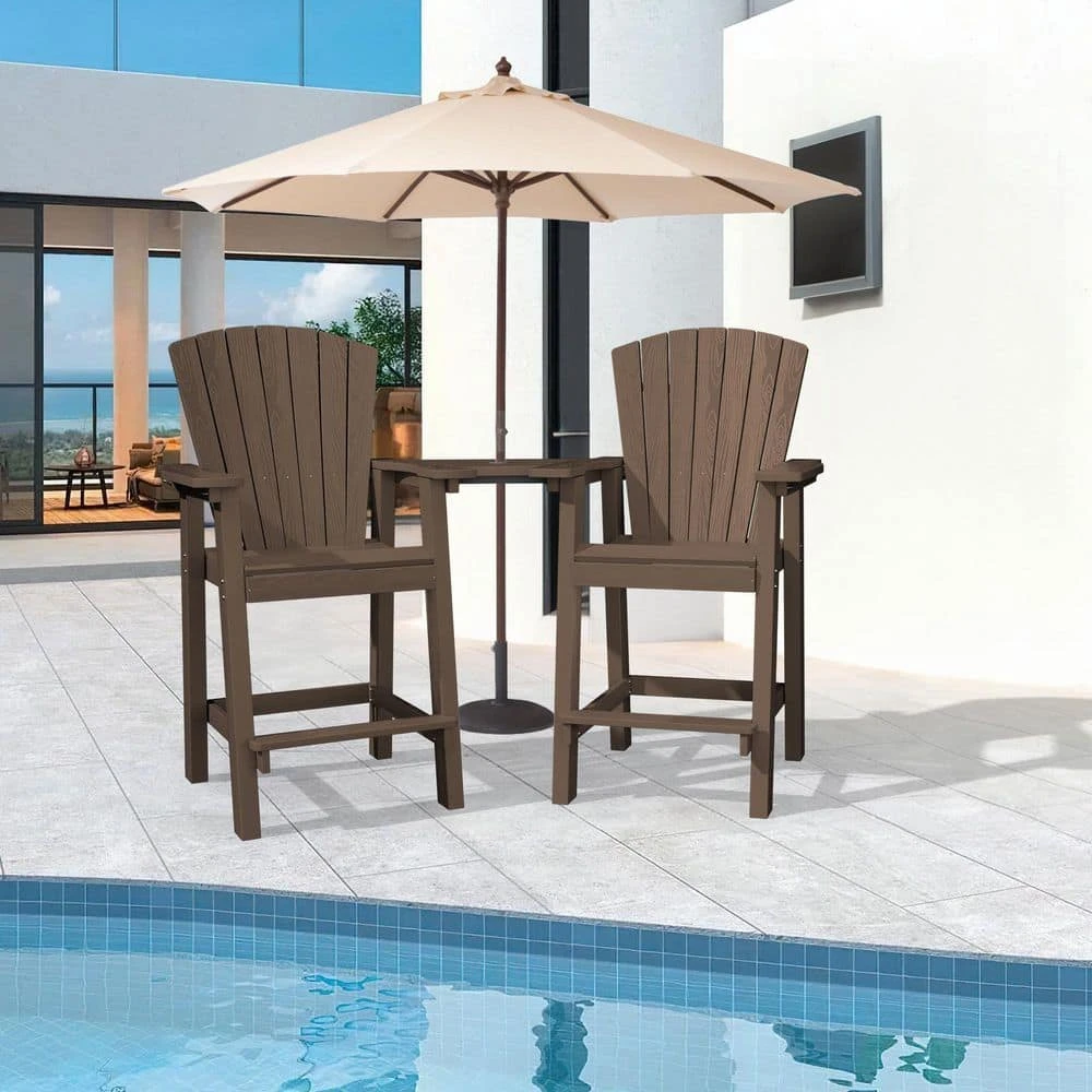 HDPE Plastic Tall Adirondack Chair (Set Of 2) Outdoor Barstools With Connecting Tray In Coffee Brown 7 HDPE Plastic Tall Adirondack Chair (Set Of 2) Outdoor Barstools With Connecting Tray In Coffee Brown - Image 7
