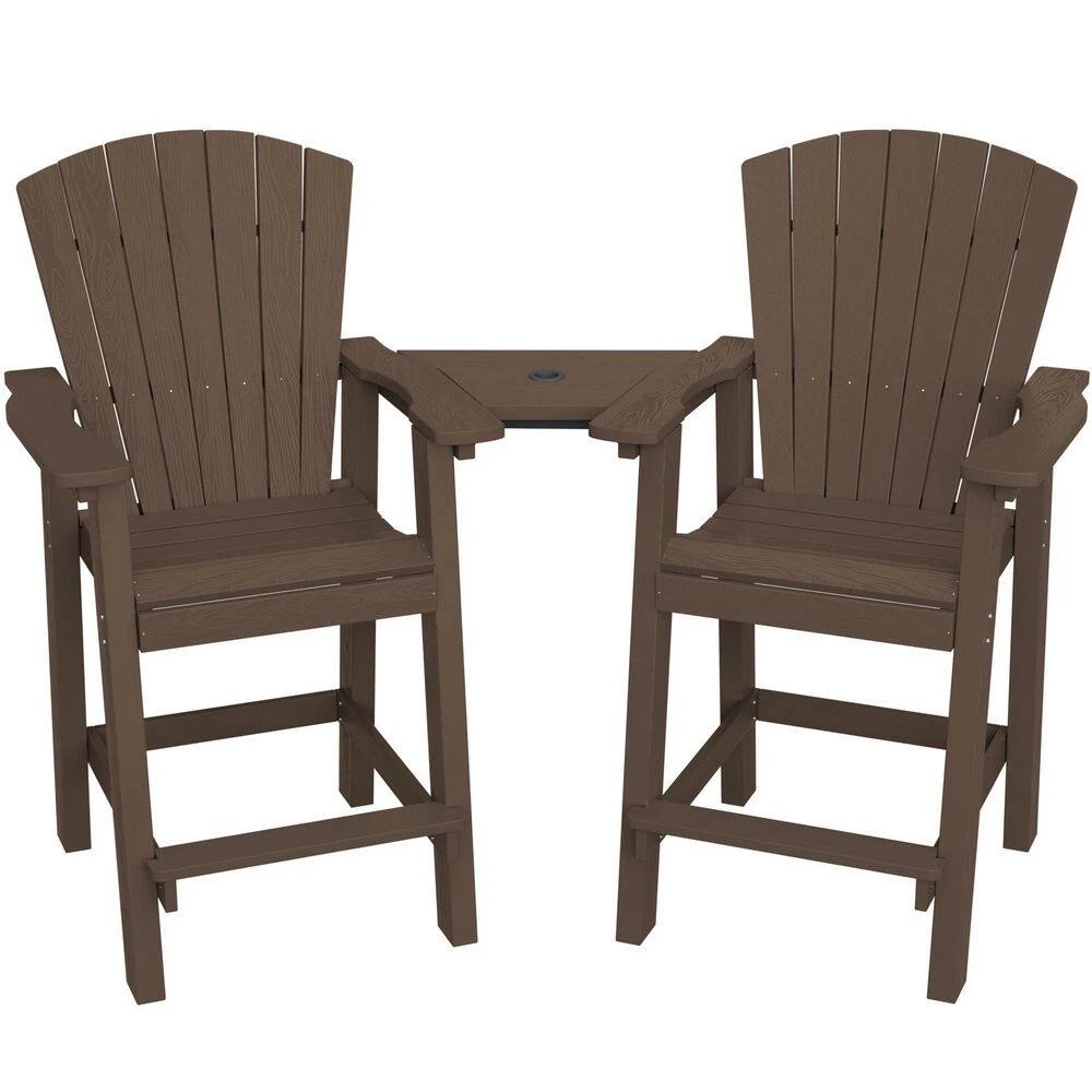 HDPE Plastic Tall Adirondack Chair (Set Of 2) Outdoor Barstools With Connecting Tray In Coffee Brown 2 HDPE Plastic Tall Adirondack Chair (Set Of 2) Outdoor Barstools With Connecting Tray In Coffee Brown - Image 2