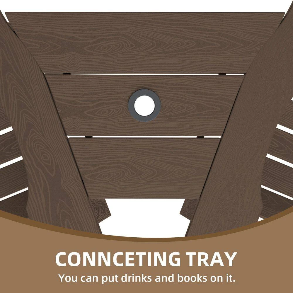 HDPE Plastic Tall Adirondack Chair (Set Of 2) Outdoor Barstools With Connecting Tray In Coffee Brown 4 HDPE Plastic Tall Adirondack Chair (Set Of 2) Outdoor Barstools With Connecting Tray In Coffee Brown - Image 4