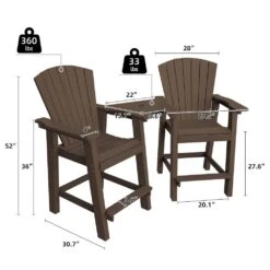 HDPE Plastic Tall Adirondack Chair (Set Of 2) Outdoor Barstools With Connecting Tray In Coffee Brown 9 HDPE Plastic Tall Adirondack Chair (Set Of 2) Outdoor Barstools With Connecting Tray In Coffee Brown -More Furniture Store plastic adirondack chairs pe srgjy coffee c3 1000