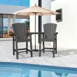 HDPE Plastic Tall Adirondack Chair (Set Of 2) Outdoor Barstools With Connecting Tray In Gray -More Furniture Store plastic adirondack chairs pe srgjy gray 31 1000