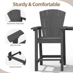 HDPE Plastic Tall Adirondack Chair (Set Of 2) Outdoor Barstools With Connecting Tray In Gray -More Furniture Store plastic adirondack chairs pe srgjy gray 44 1000