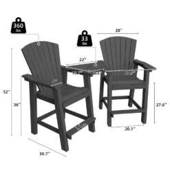HDPE Plastic Tall Adirondack Chair (Set Of 2) Outdoor Barstools With Connecting Tray In Gray -More Furniture Store plastic adirondack chairs pe srgjy gray c3 1000