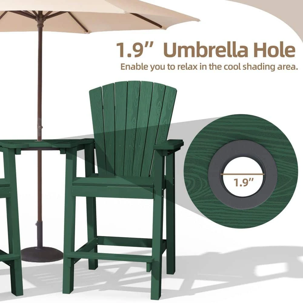 HDPE Plastic Tall Adirondack Chair (Set Of 2) Outdoor Barstools With Connecting Tray In Green 5 HDPE Plastic Tall Adirondack Chair (Set Of 2) Outdoor Barstools With Connecting Tray In Green - Image 5