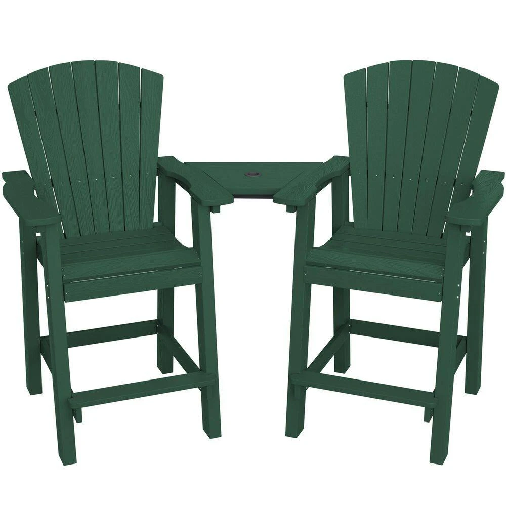 HDPE Plastic Tall Adirondack Chair (Set Of 2) Outdoor Barstools With Connecting Tray In Green 2 HDPE Plastic Tall Adirondack Chair (Set Of 2) Outdoor Barstools With Connecting Tray In Green - Image 2