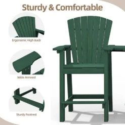 HDPE Plastic Tall Adirondack Chair (Set Of 2) Outdoor Barstools With Connecting Tray In Green 12 HDPE Plastic Tall Adirondack Chair (Set Of 2) Outdoor Barstools With Connecting Tray In Green -More Furniture Store plastic adirondack chairs pe srgjy green 44 1000