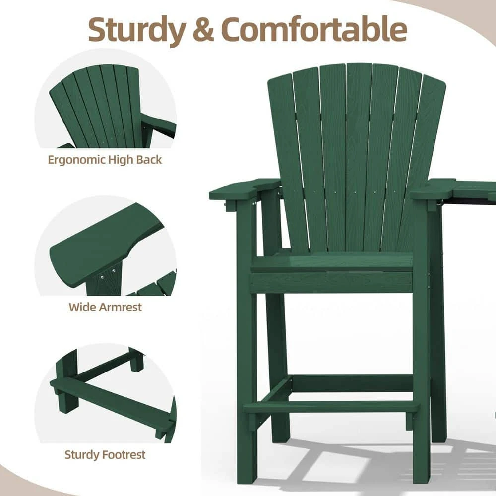 HDPE Plastic Tall Adirondack Chair (Set Of 2) Outdoor Barstools With Connecting Tray In Green 6 HDPE Plastic Tall Adirondack Chair (Set Of 2) Outdoor Barstools With Connecting Tray In Green - Image 6