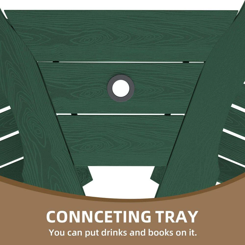 HDPE Plastic Tall Adirondack Chair (Set Of 2) Outdoor Barstools With Connecting Tray In Green 4 HDPE Plastic Tall Adirondack Chair (Set Of 2) Outdoor Barstools With Connecting Tray In Green - Image 4