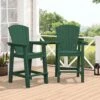 HDPE Plastic Tall Adirondack Chair (Set Of 2) Outdoor Barstools With Connecting Tray In Green