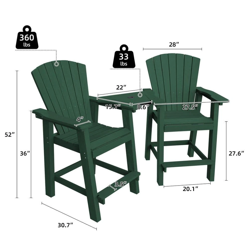 HDPE Plastic Tall Adirondack Chair (Set Of 2) Outdoor Barstools With Connecting Tray In Green 3 HDPE Plastic Tall Adirondack Chair (Set Of 2) Outdoor Barstools With Connecting Tray In Green - Image 3