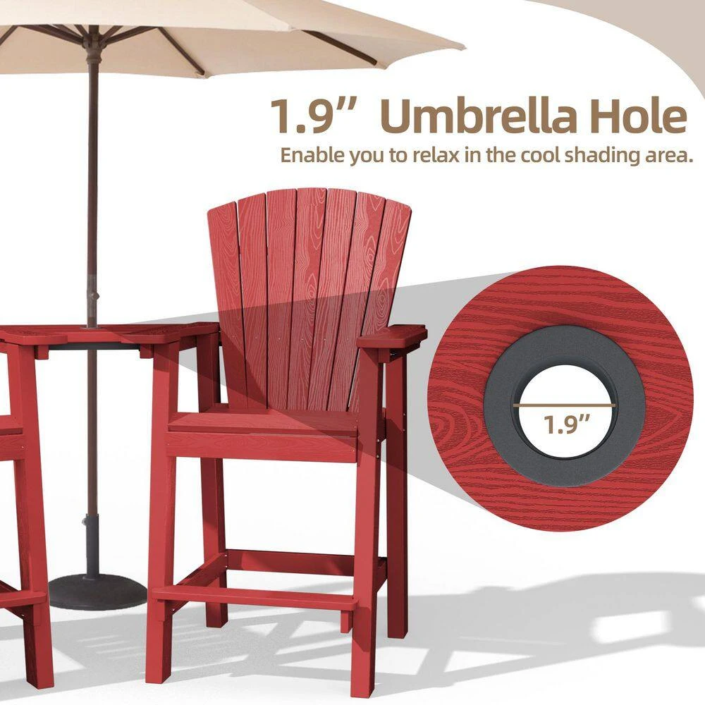HDPE Plastic Tall Adirondack Chair (Set Of 2) Outdoor Barstools With Connecting Tray In Red 5 HDPE Plastic Tall Adirondack Chair (Set Of 2) Outdoor Barstools With Connecting Tray In Red - Image 5