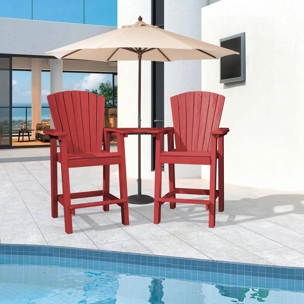 HDPE Plastic Tall Adirondack Chair (Set Of 2) Outdoor Barstools With Connecting Tray In Red 7 HDPE Plastic Tall Adirondack Chair (Set Of 2) Outdoor Barstools With Connecting Tray In Red - Image 7