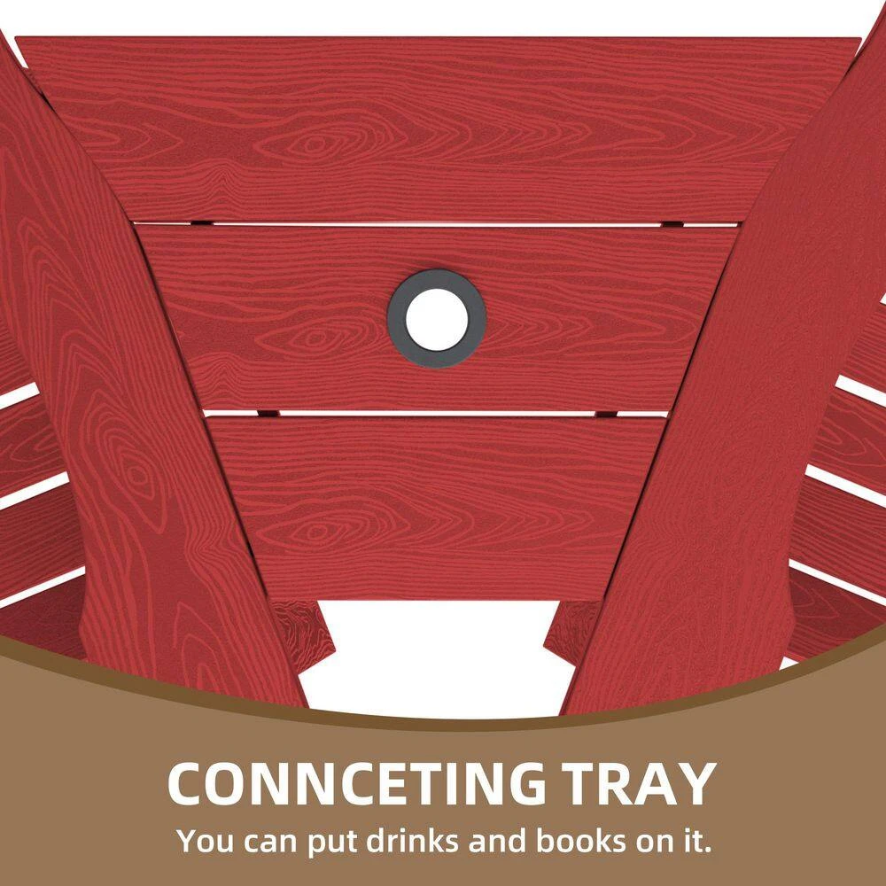 HDPE Plastic Tall Adirondack Chair (Set Of 2) Outdoor Barstools With Connecting Tray In Red 4 HDPE Plastic Tall Adirondack Chair (Set Of 2) Outdoor Barstools With Connecting Tray In Red - Image 4