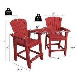 HDPE Plastic Tall Adirondack Chair (Set Of 2) Outdoor Barstools With Connecting Tray In Red 9 HDPE Plastic Tall Adirondack Chair (Set Of 2) Outdoor Barstools With Connecting Tray In Red -More Furniture Store plastic adirondack chairs pe srgjy red c3 1000