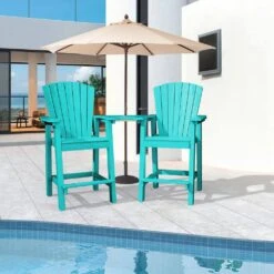HDPE Plastic Tall Adirondack Chair (Set Of 2) Outdoor Barstools With Connecting Tray In Tiffany Blue -More Furniture Store plastic adirondack chairs pe srgjy tf 31 1000