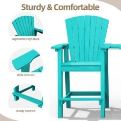 HDPE Plastic Tall Adirondack Chair (Set Of 2) Outdoor Barstools With Connecting Tray In Tiffany Blue -More Furniture Store plastic adirondack chairs pe srgjy tf 44 1000