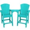 HDPE Plastic Tall Adirondack Chair (Set Of 2) Outdoor Barstools With Connecting Tray In Tiffany Blue