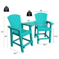 HDPE Plastic Tall Adirondack Chair (Set Of 2) Outdoor Barstools With Connecting Tray In Tiffany Blue -More Furniture Store plastic adirondack chairs pe srgjy tf c3 1000