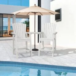 HDPE Plastic Tall Adirondack Chair (Set Of 2) Outdoor Barstools With Connecting Tray In White -More Furniture Store plastic adirondack chairs pe srgjy white 31 1000