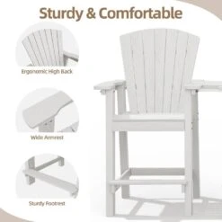 HDPE Plastic Tall Adirondack Chair (Set Of 2) Outdoor Barstools With Connecting Tray In White -More Furniture Store plastic adirondack chairs pe srgjy white 44 1000