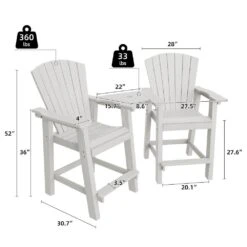 HDPE Plastic Tall Adirondack Chair (Set Of 2) Outdoor Barstools With Connecting Tray In White -More Furniture Store plastic adirondack chairs pe srgjy white c3 1000
