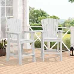 HDPE Plastic Tall Adirondack Chair (Set Of 2) Outdoor Barstools With Connecting Tray In White -More Furniture Store plastic adirondack chairs pe srgjy white fa 1000