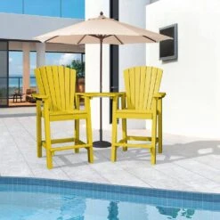HDPE Plastic Tall Adirondack Chair (Set Of 2) Outdoor Barstools With Connecting Tray In Yellow -More Furniture Store plastic adirondack chairs pe srgjy yellow 31 1000
