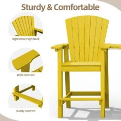 HDPE Plastic Tall Adirondack Chair (Set Of 2) Outdoor Barstools With Connecting Tray In Yellow -More Furniture Store plastic adirondack chairs pe srgjy yellow 44 1000