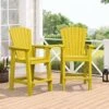 HDPE Plastic Tall Adirondack Chair (Set Of 2) Outdoor Barstools With Connecting Tray In Yellow