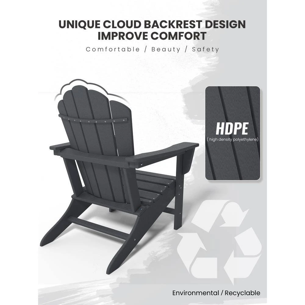 Classic All-Weather HDPE Plastic Adirondack Chair In Gray 4 Classic All-Weather HDPE Plastic Adirondack Chair In Gray - Image 4