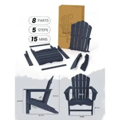 Classic All-Weather HDPE Plastic Adirondack Chair In Navy -More Furniture Store plastic adirondack chairs pe ydgd navy 77 1000