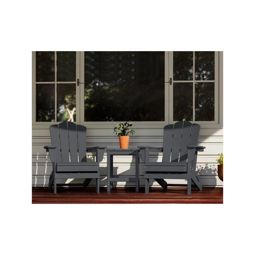 Classic Folding HDPE Plastic Adirondack Chair In Gray 2 Classic Folding HDPE Plastic Adirondack Chair In Gray - Image 2
