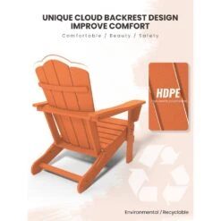 Classic Folding HDPE Plastic Adirondack Chair In Orange -More Furniture Store plastic adirondack chairs pe ydzd orange 1d 1000