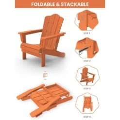 Classic Folding HDPE Plastic Adirondack Chair In Orange -More Furniture Store plastic adirondack chairs pe ydzd orange d4 1000